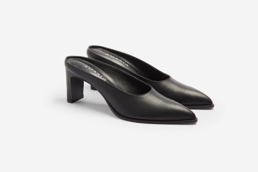 Women AMAATA Shoes | Black Leather Mules