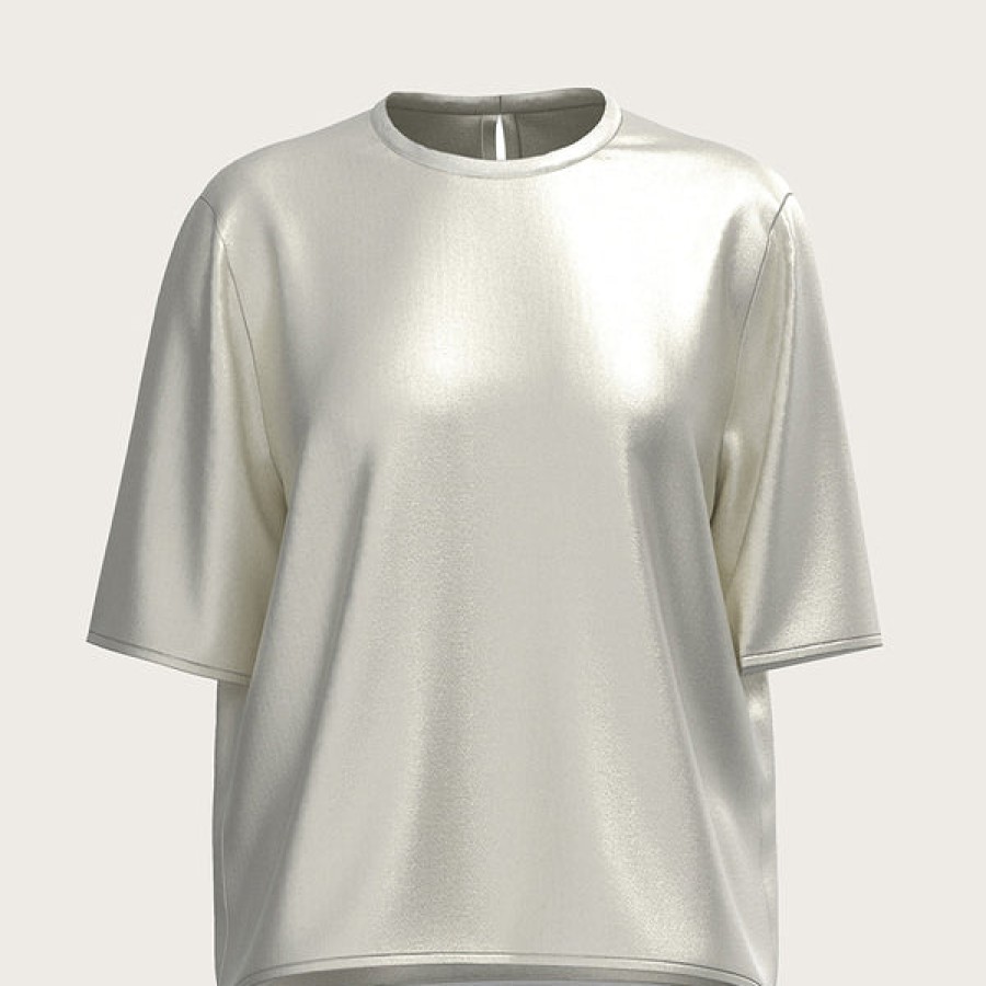 Women La Bande Berlin Tops & Shirts | Loose Fit Satin Silk T-Shirt In White