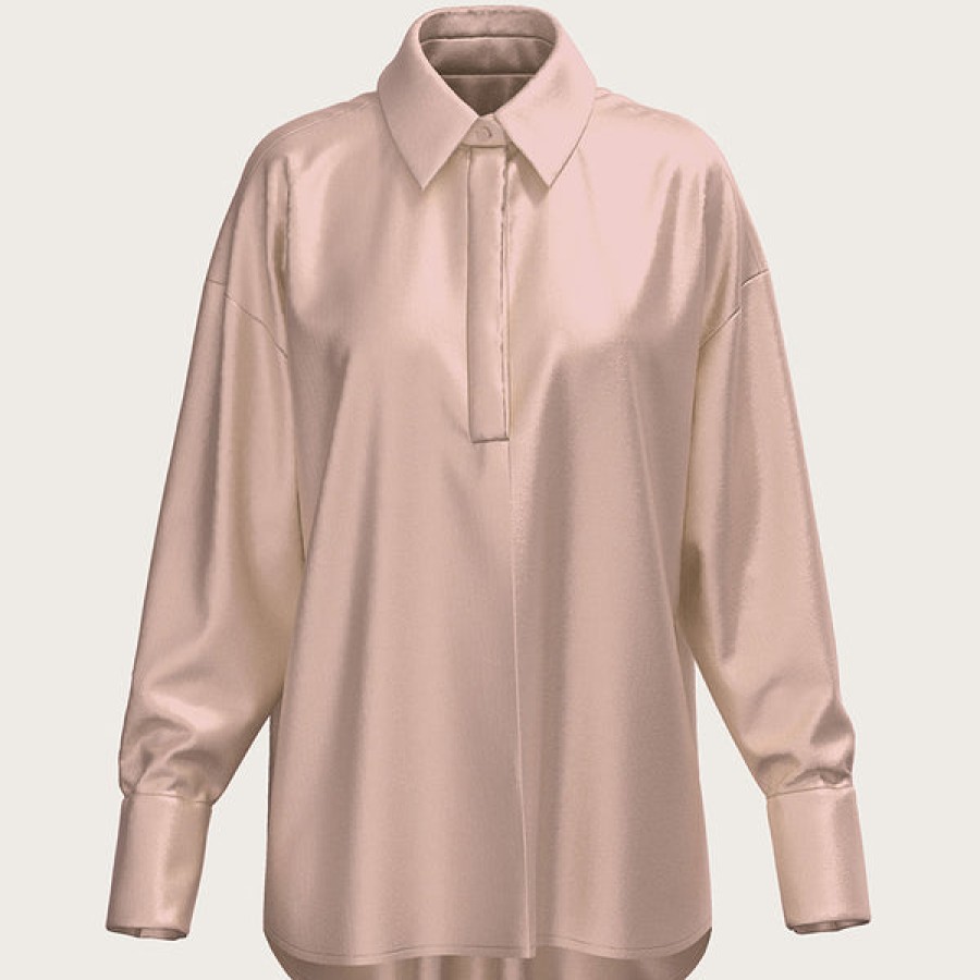 Women La Bande Berlin Tops & Shirts | Oversized Satin Silk Shirt In Blush