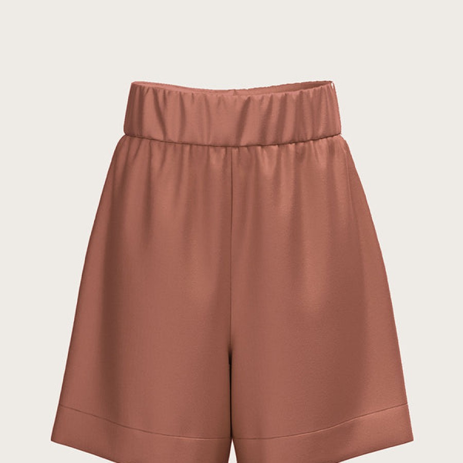 Women La Bande Berlin Jeans & Trousers | Wide Satin Silk Shorts In Rosewood