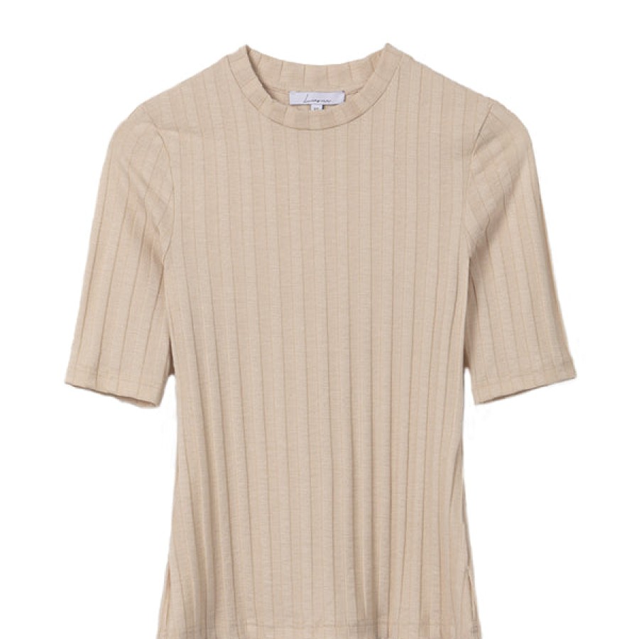 Women Liapure Design Studio Tops & Shirts | Crewneck Rib Tee In Beige