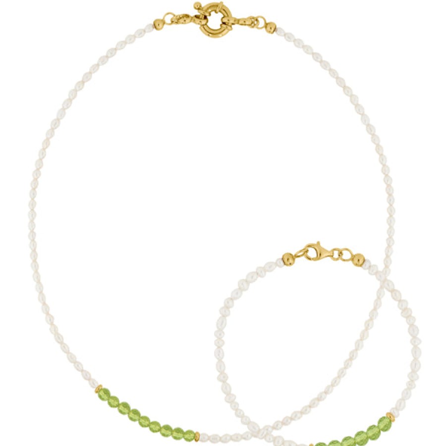 Women LLR Studios Jewelery | Pearl And Peridot Gemstone Necklace & Chain Set