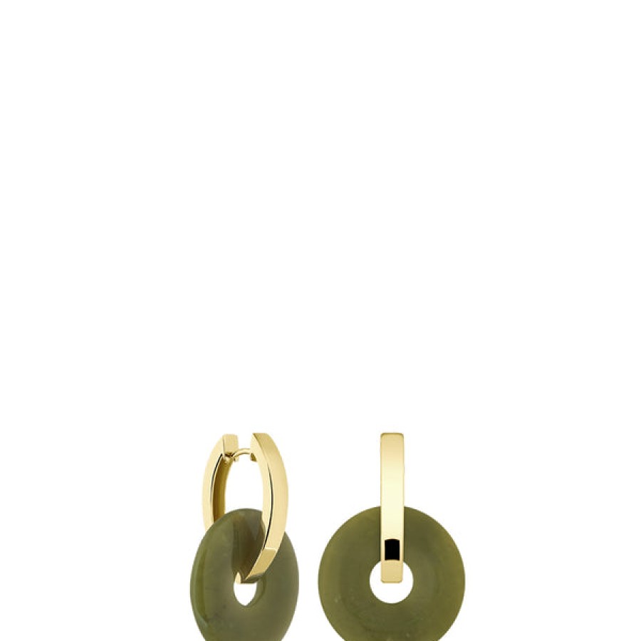 Women LLR Studios Jewelery | 18K Gold Plated Creoles With Big Jade Gemstones