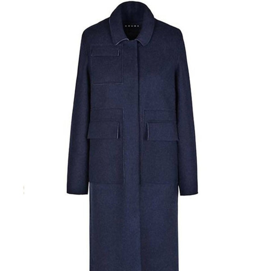 Women CRUBA Coats & Jackets | Straight Merino Wool Coat In Midnight Blue