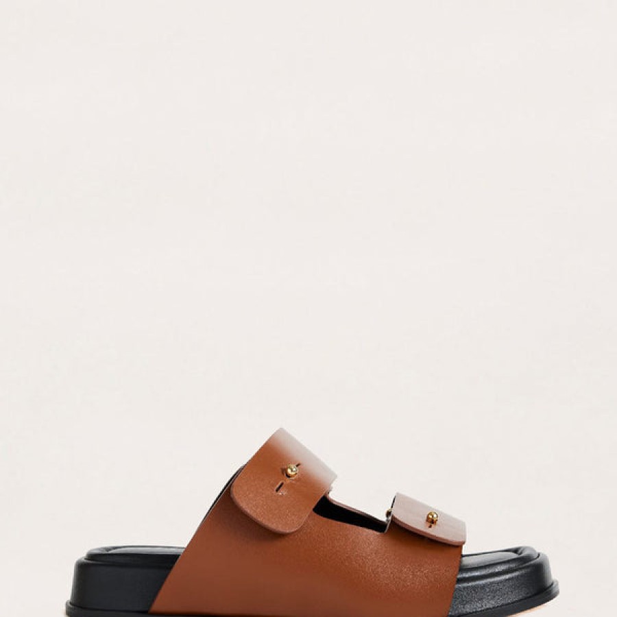 Women ESSEN Shoes | Chunky Leather Slides In Cognac