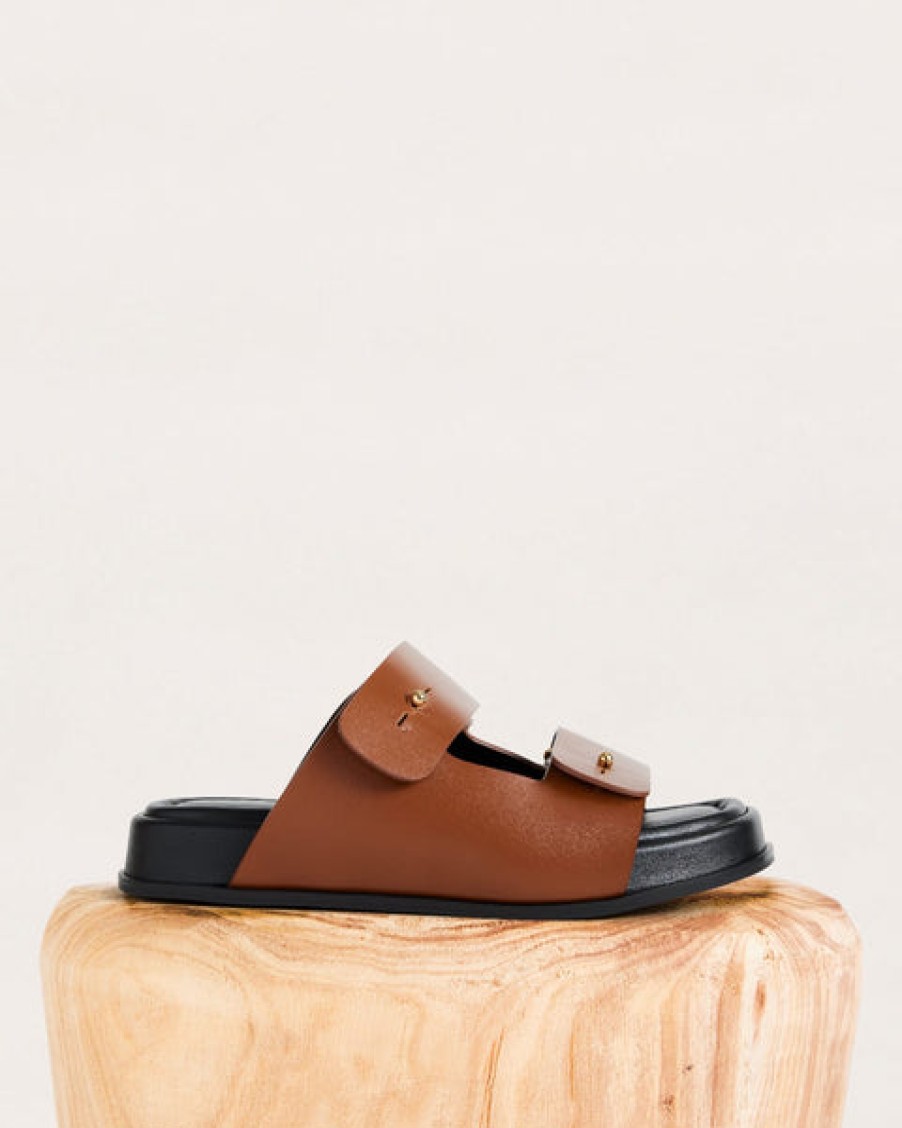 Women ESSEN Shoes | Chunky Leather Slides In Cognac