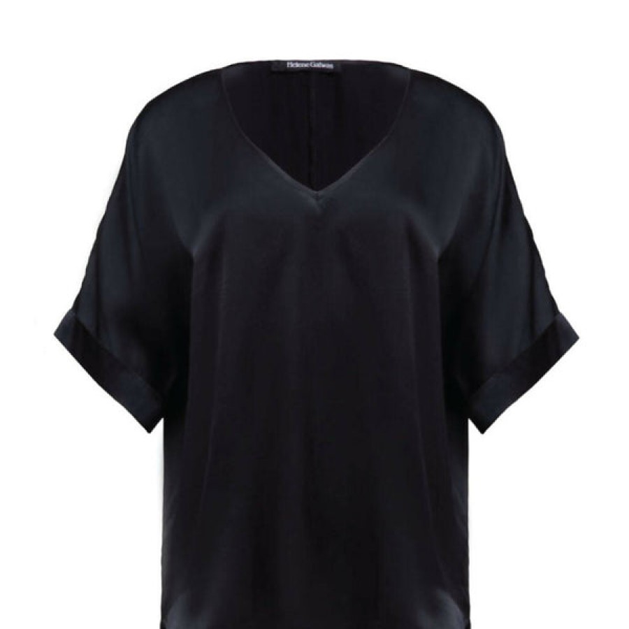 Women Helene Galwas Tops & Shirts | Black Short Sleeve Blouse