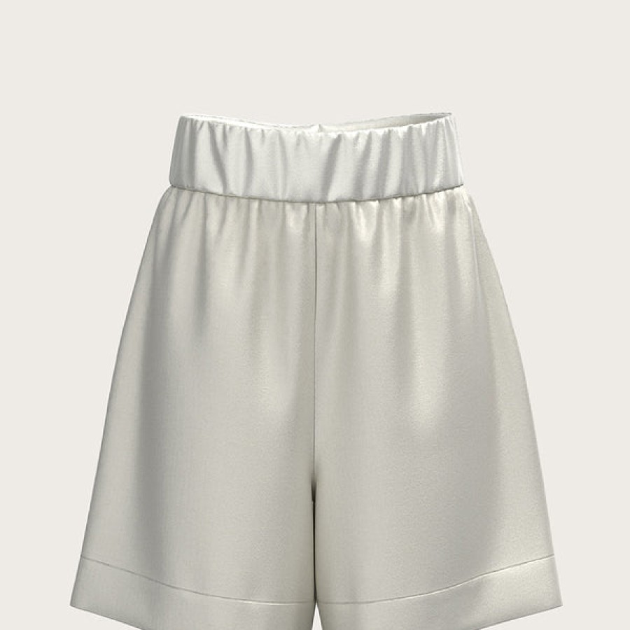 Women La Bande Berlin Jeans & Trousers | Wide Satin Silk Shorts In White