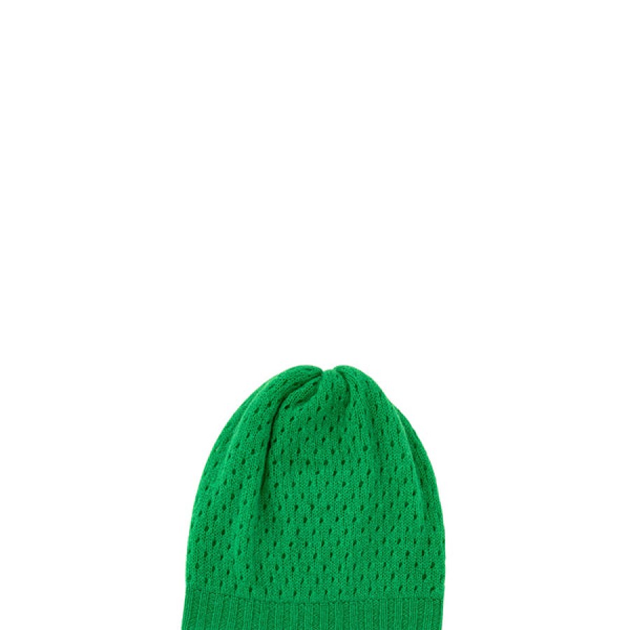 Women PETIT CALIN HAMBURG Knitwear & Cashmere | Cashmere Beanie With Hole Pattern In Flash Green