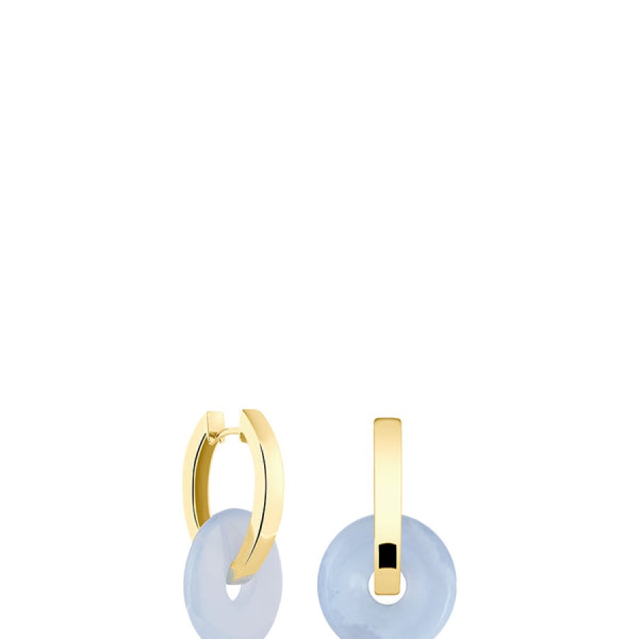 Women LLR Studios Jewelery | 18K Gold Plated Creoles With Medium Chalcedony