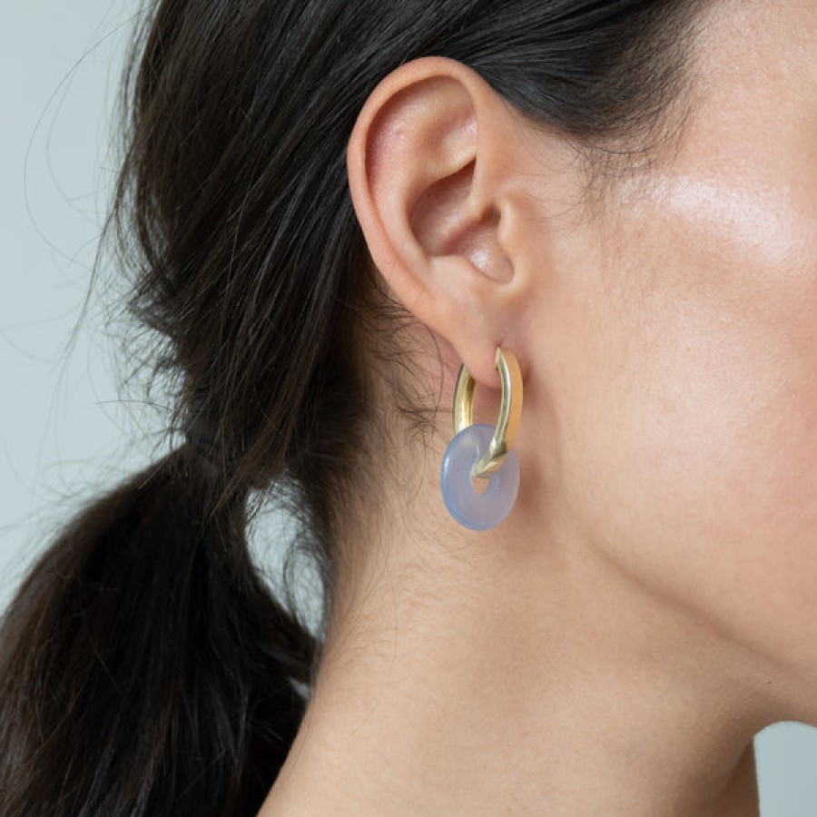 Women LLR Studios Jewelery | 18K Gold Plated Creoles With Medium Chalcedony