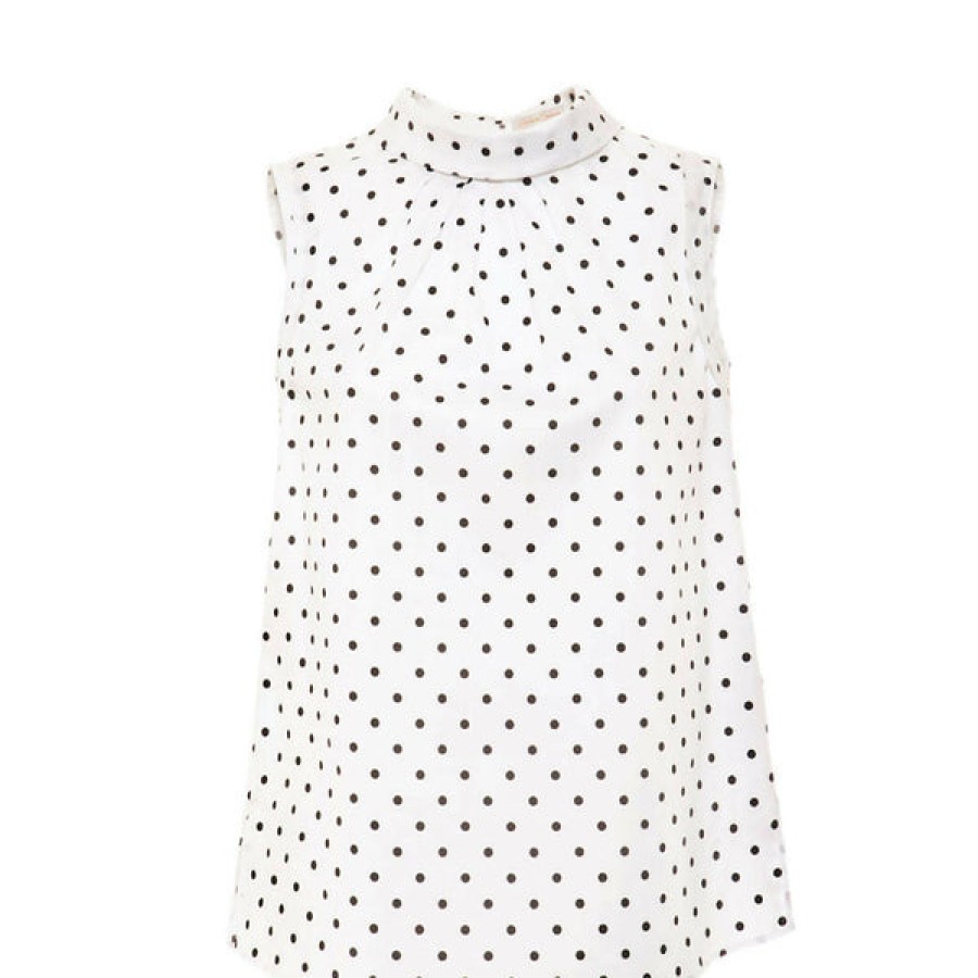 Women Helene Galwas Tops & Shirts | White Sleveless Blouse With Black Polkadots