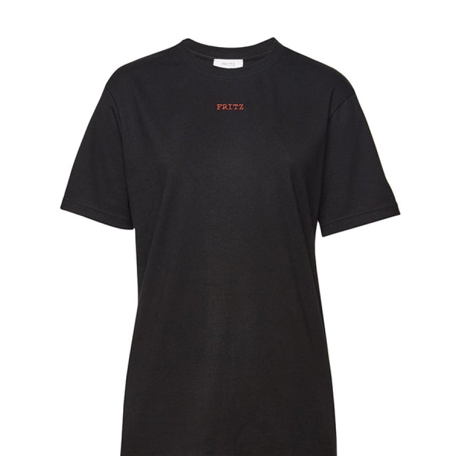 Men FRITZ THE LABEL | Black Organic Cotton Unisex T-Shirt With Fritz Stitching In Red