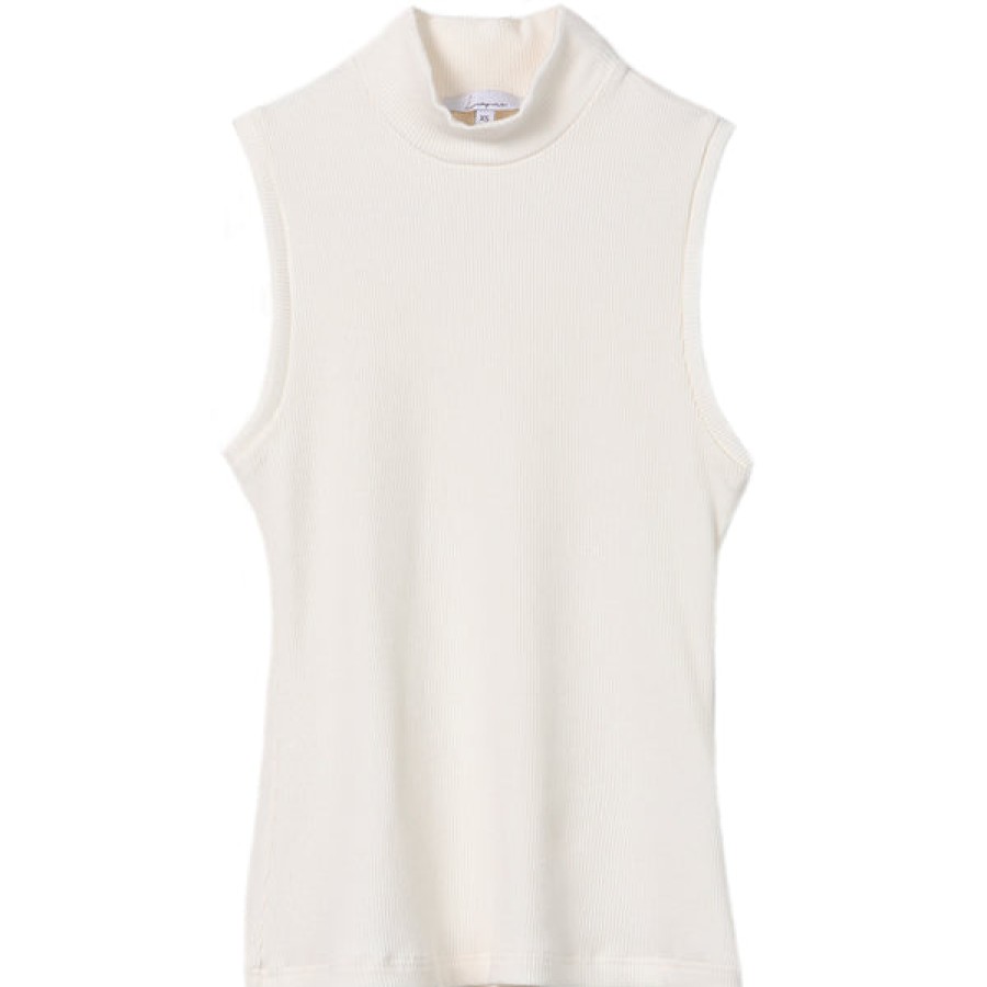 Women Liapure Design Studio Tops & Shirts | Sleeveless Ribbed Turtleneck Tank-Top In Creme