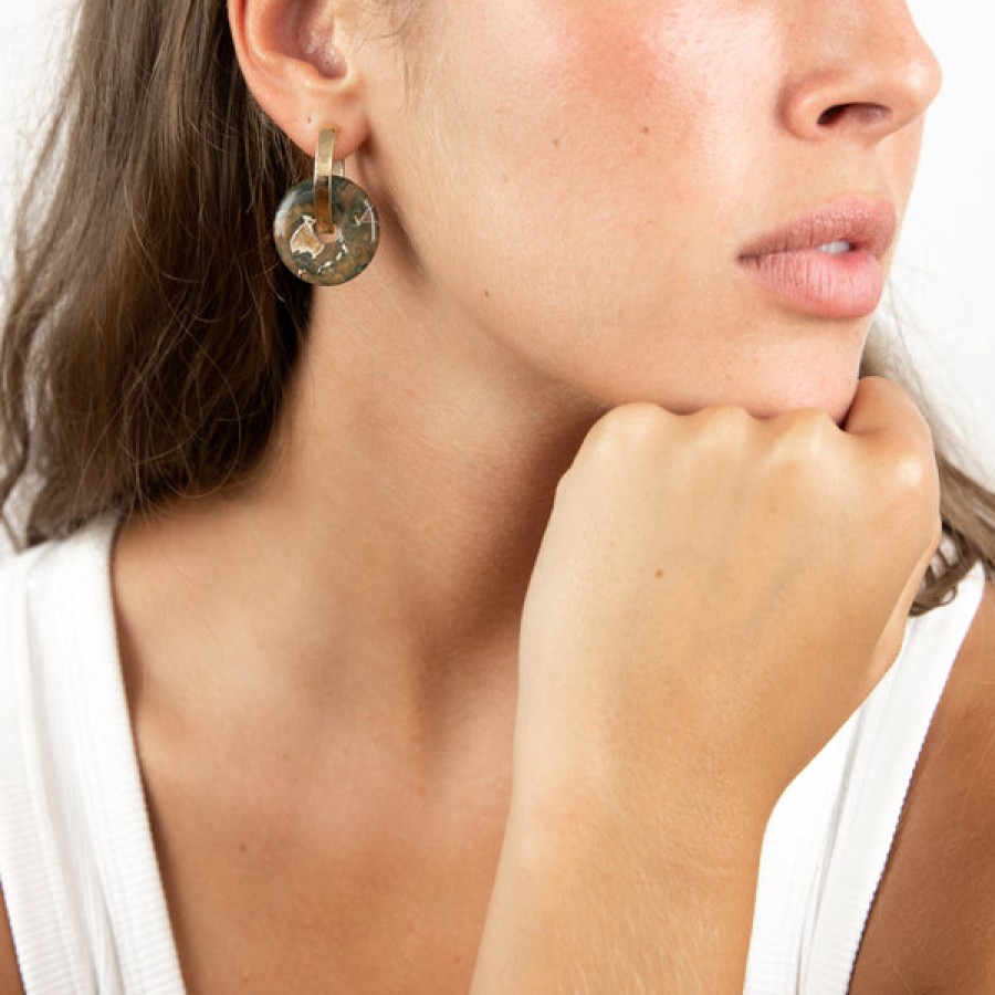 Women LLR Studios Jewelery | 18K Gold Plated Creoles With Rhyolite Gemstones