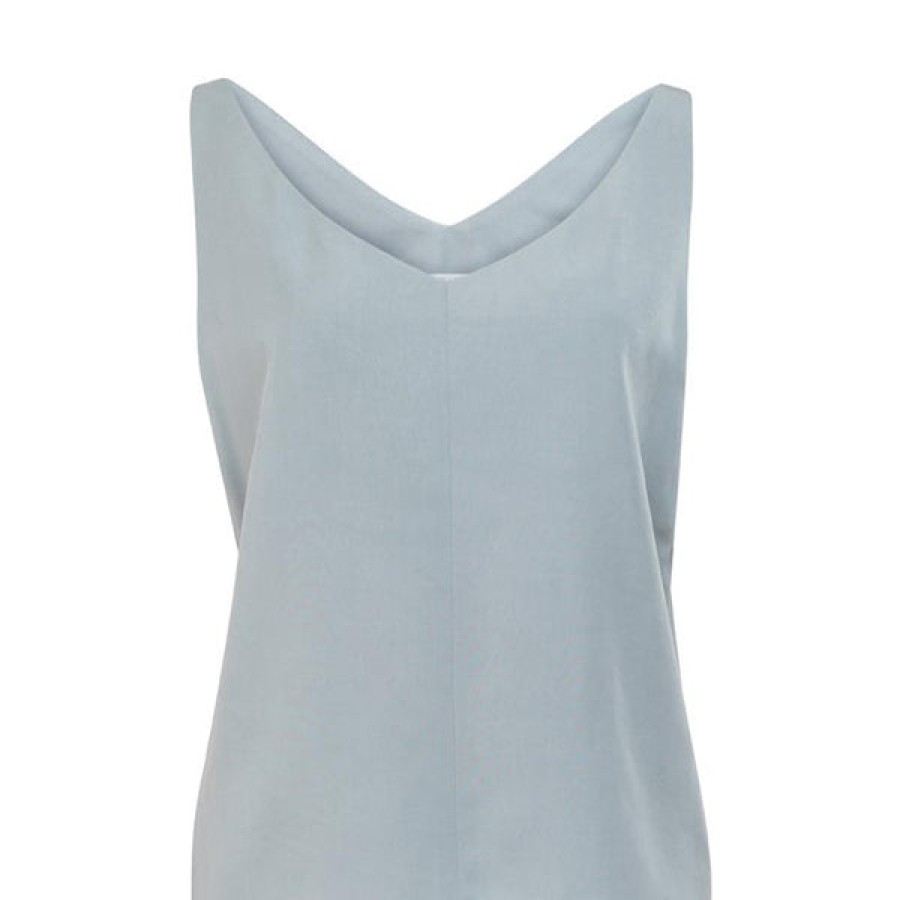 Women HELLO'BEN Tops & Shirts | V-Top In Light Blue Made Of Tencel