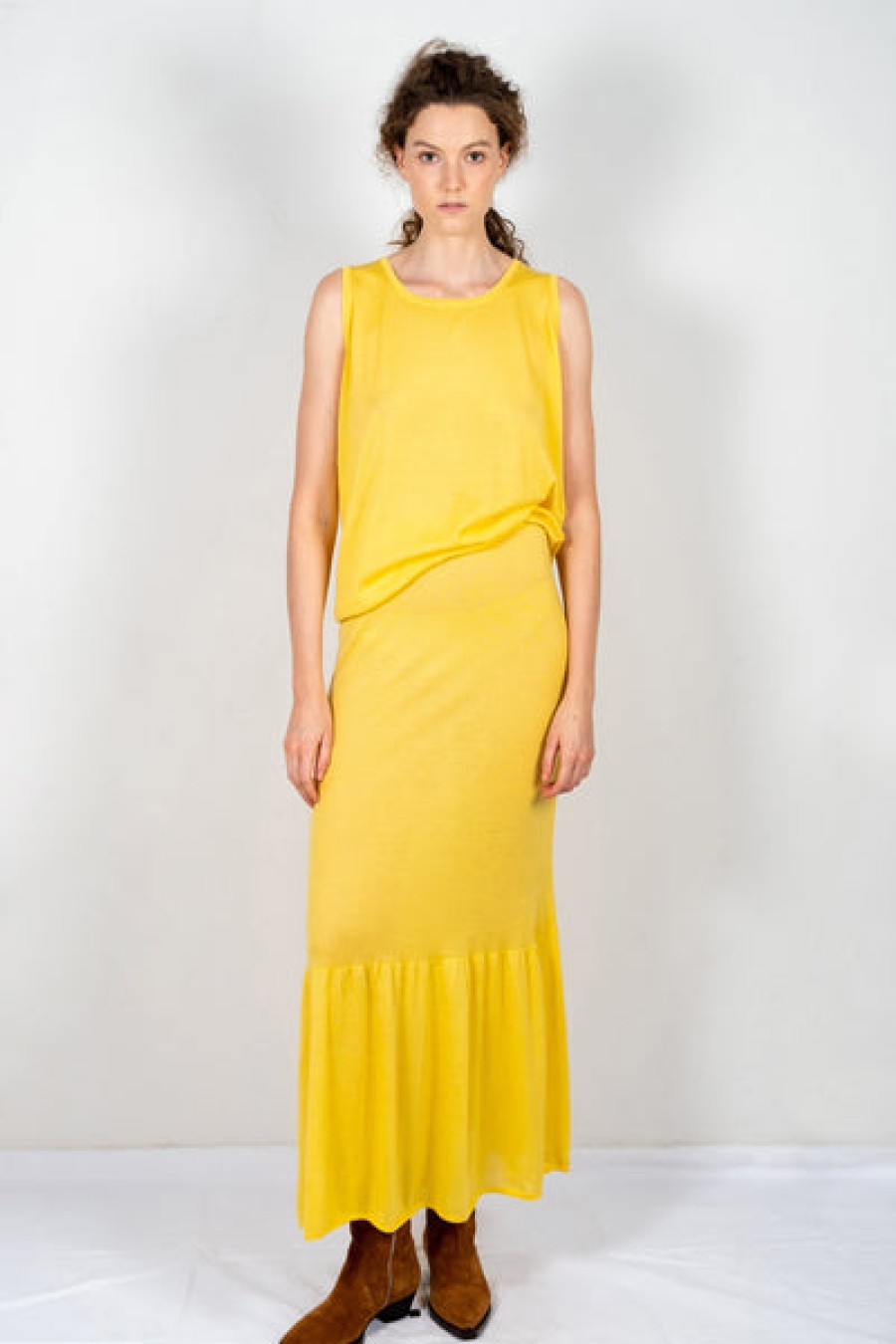 Women STUDIO 163 Tops & Shirts | Yellow Cashmere Tank Top