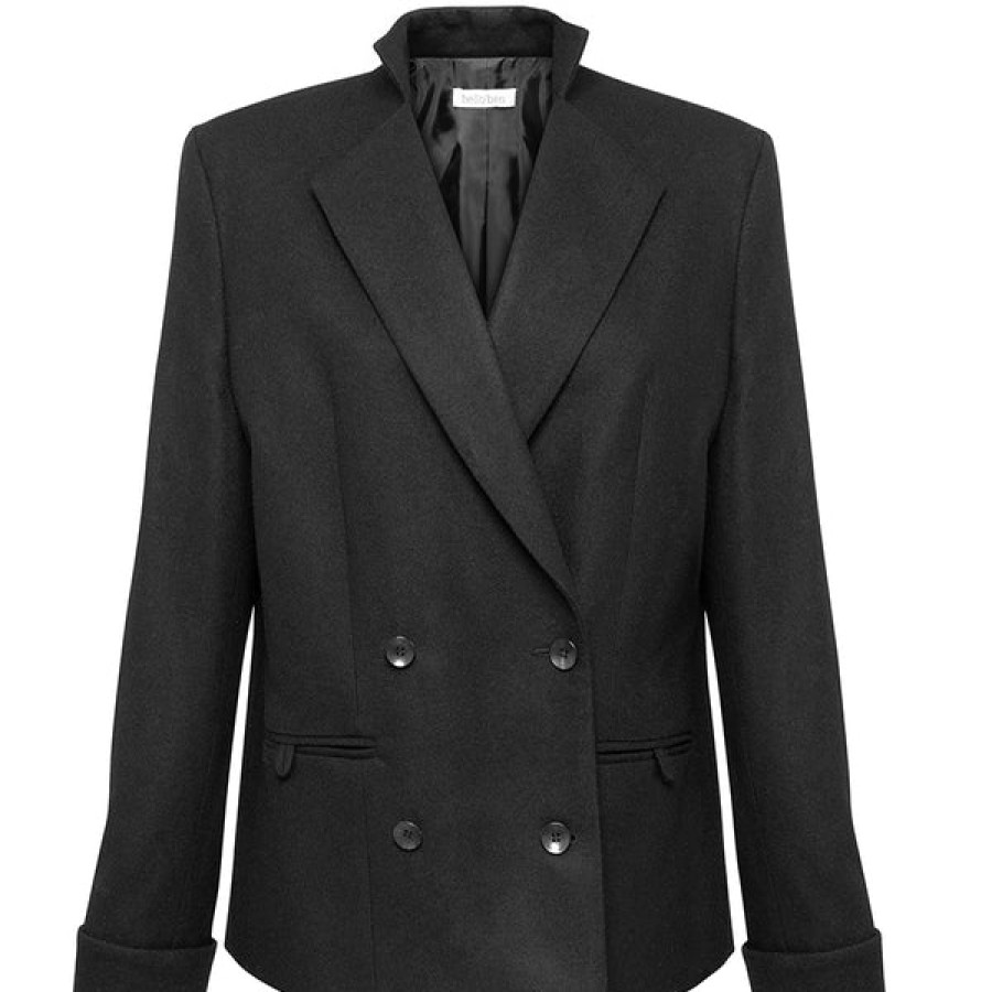 Women HELLO'BEN Coats & Jackets | Double Breasted Black Organic Pure Wool Blazer 01/1