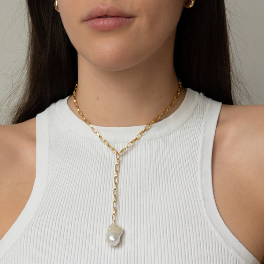 Women LLR Studios Jewelery | 18K Gold Plated Link Chain With Pearl Pendant