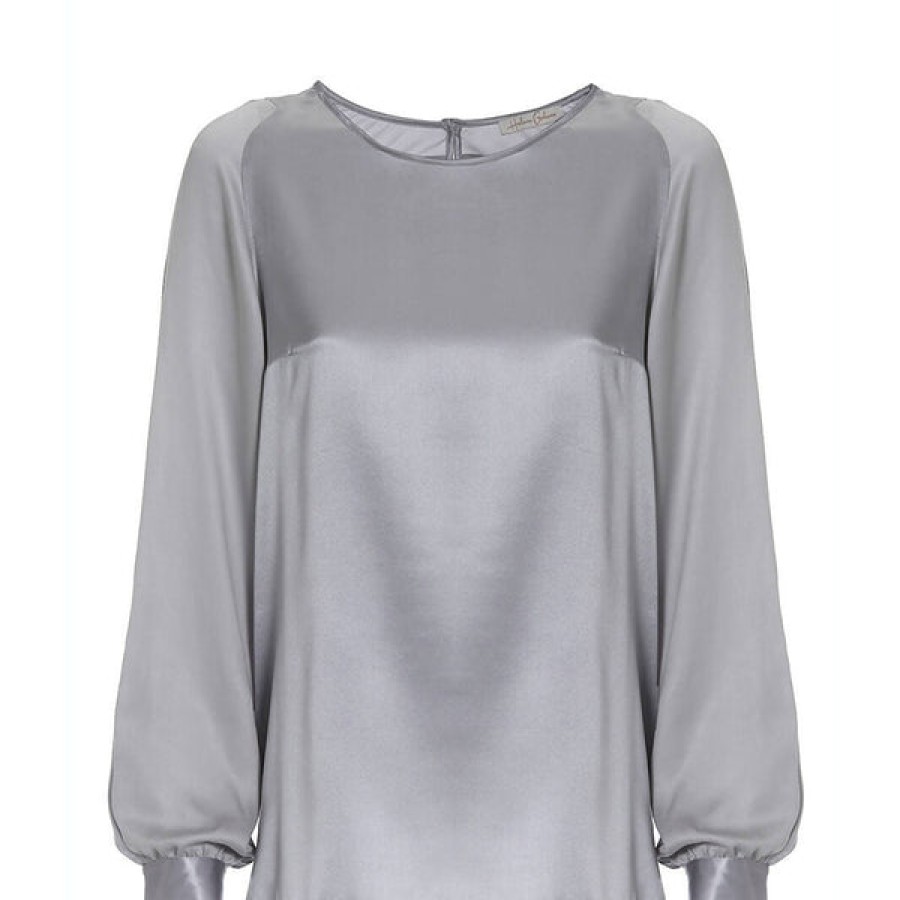 Women Helene Galwas Tops & Shirts | Grey Silk Blouse