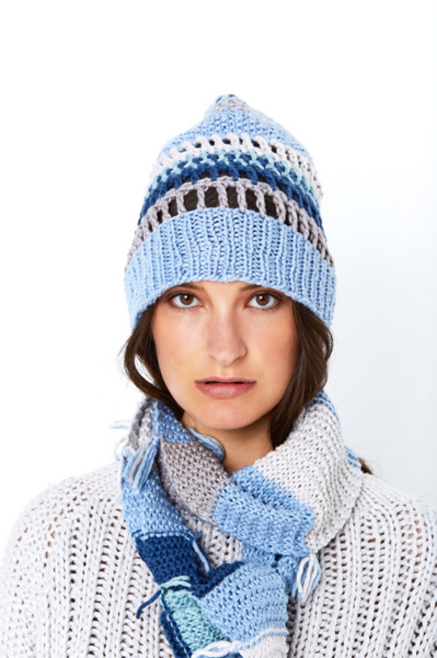 Women CLAUSSEN Accessories | Hand Knitted Cotton Scarf With Block Stripes