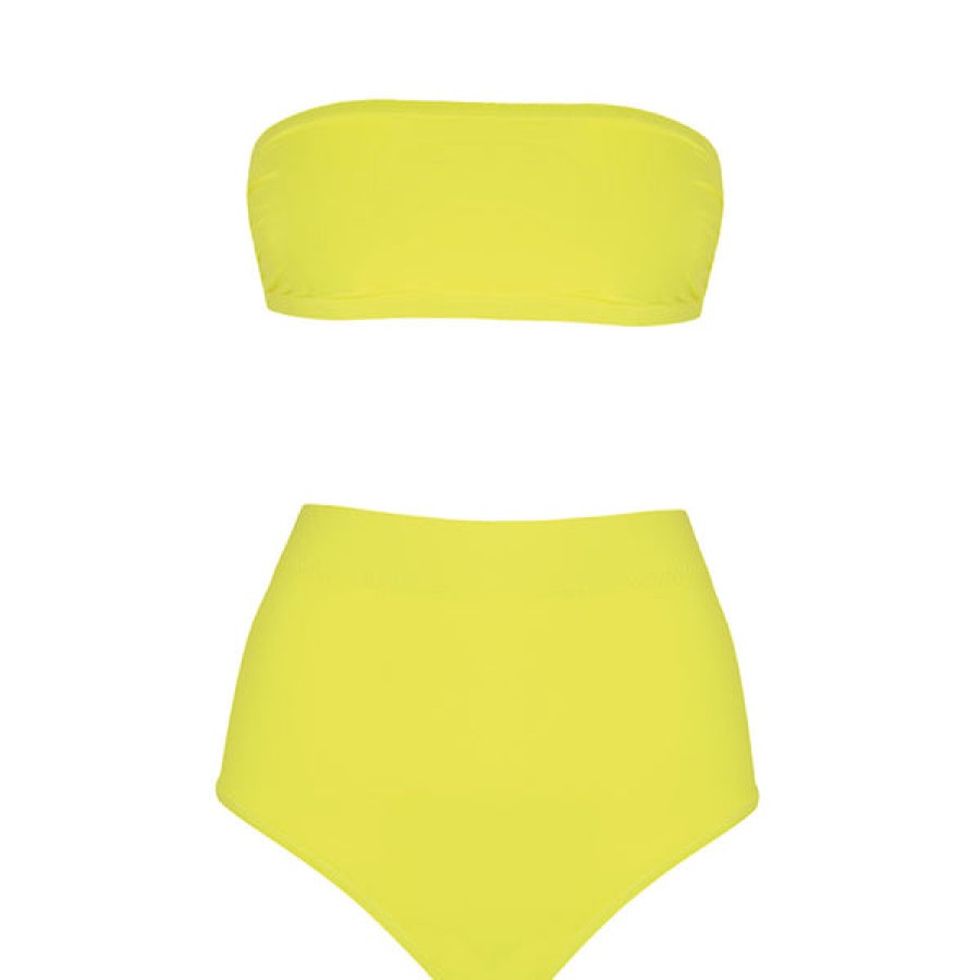 Women Helene Galwas Beachwear | Neon Yellow Bandeau Bikini