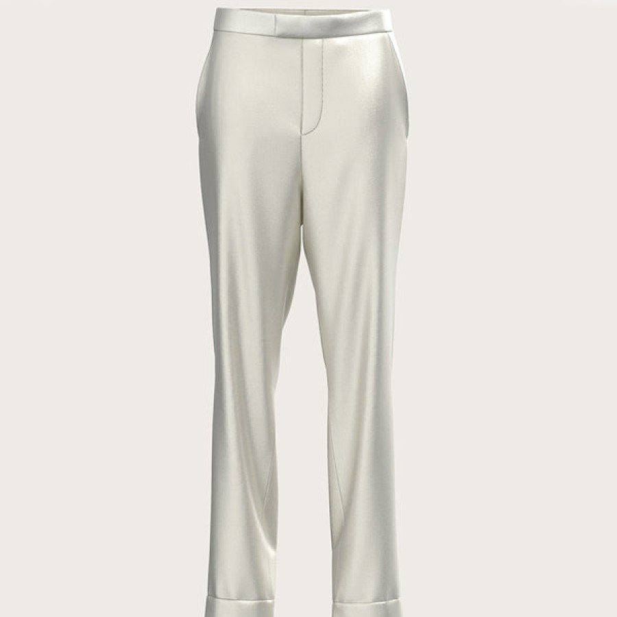 Women La Bande Berlin Jeans & Trousers | Slim Satin Silk Trouser In White