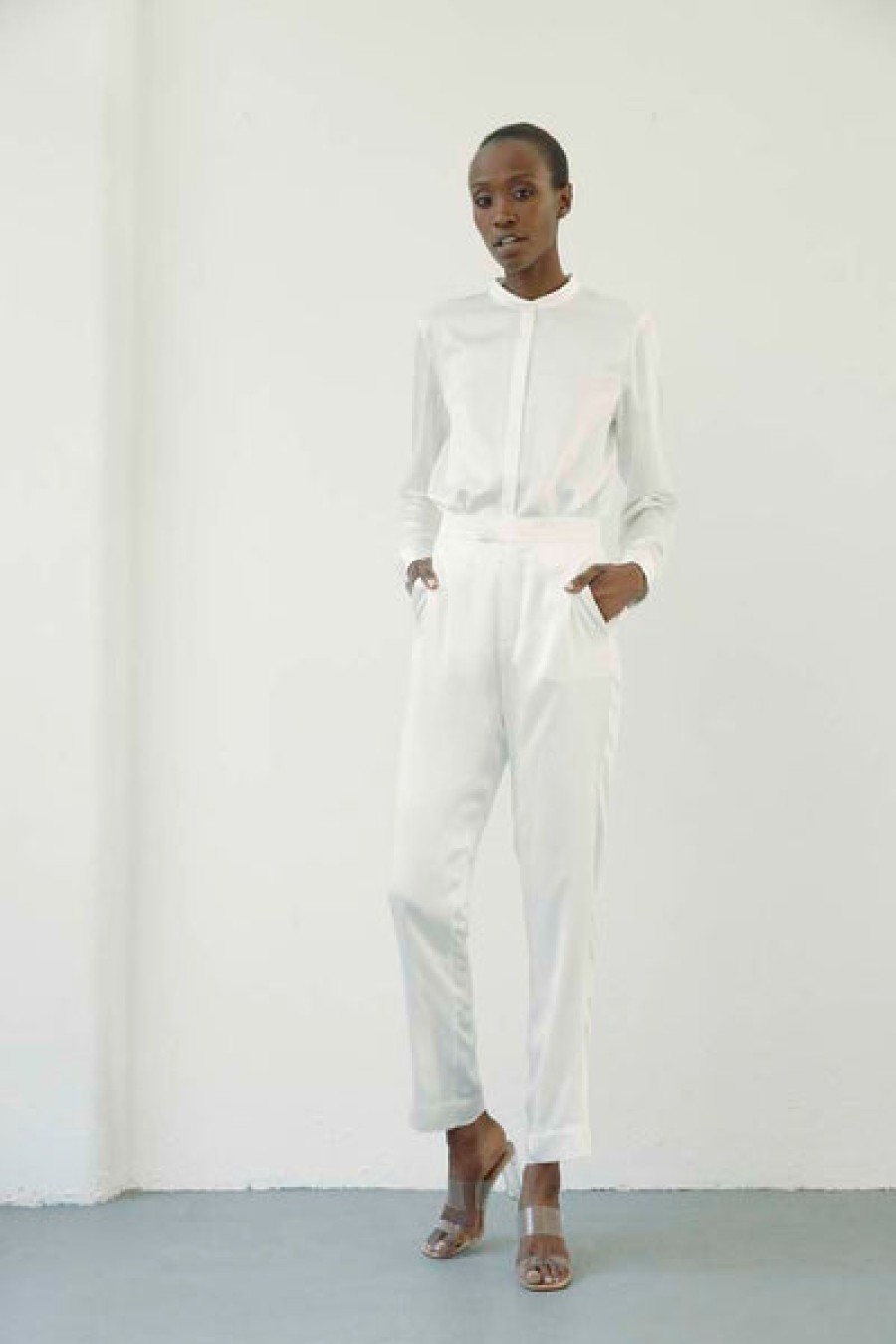 Women La Bande Berlin Jeans & Trousers | Slim Satin Silk Trouser In White