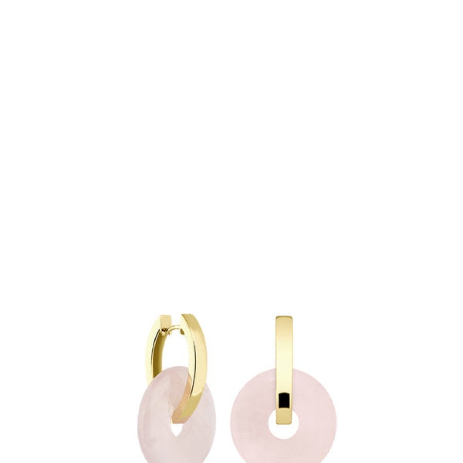 Women LLR Studios Jewelery | 18K Gold Plated Creoles With Big Rose Quartzes