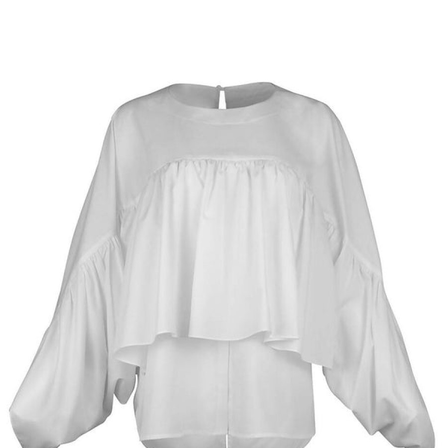 Women Helene Galwas Tops & Shirts | White Wide Cut Blouse