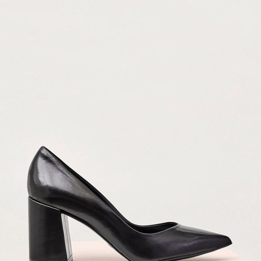 Women ESSEN Shoes | Black Leather Pumps With Block Heel