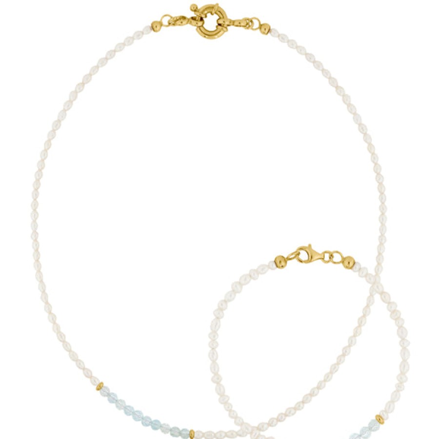 Women LLR Studios Jewelery | Pearl And Aquamarine Necklace & Chain Set