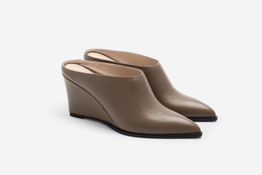 Women AMAATA Shoes | Taupe Leather Wedge Mule