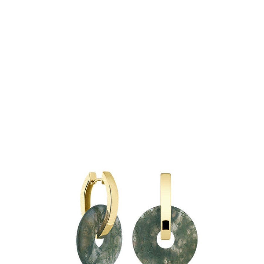 Women LLR Studios Jewelery | 18K Gold Plated Creoles With Moss Agate