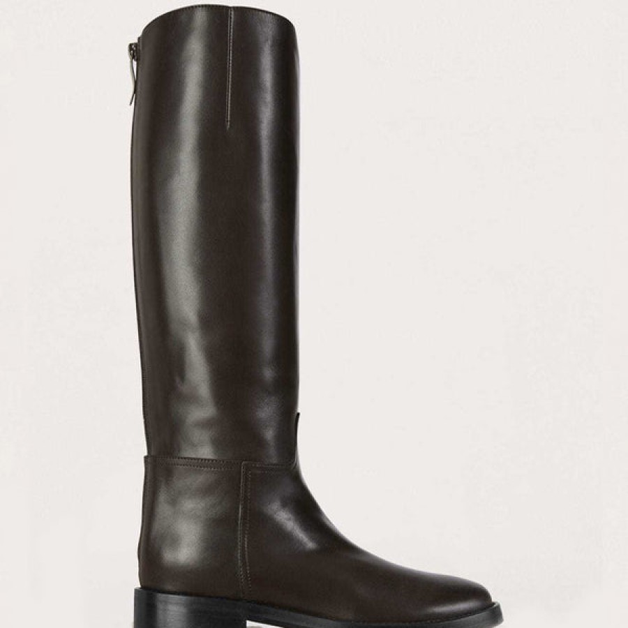 Women ESSEN Shoes | Leather Riding Boot In Dark Brown