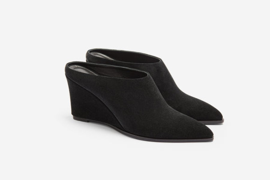 Women AMAATA Shoes | Black Leather Wedge Mule