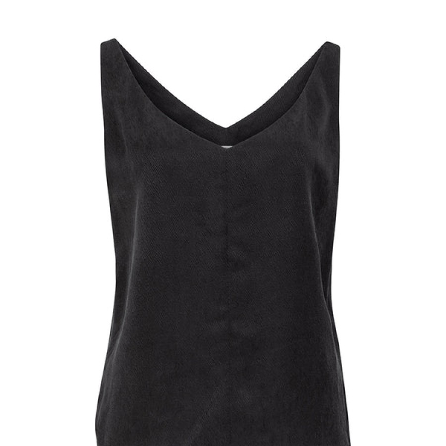 Women HELLO'BEN Tops & Shirts | Shiny V-Neck Top In Black