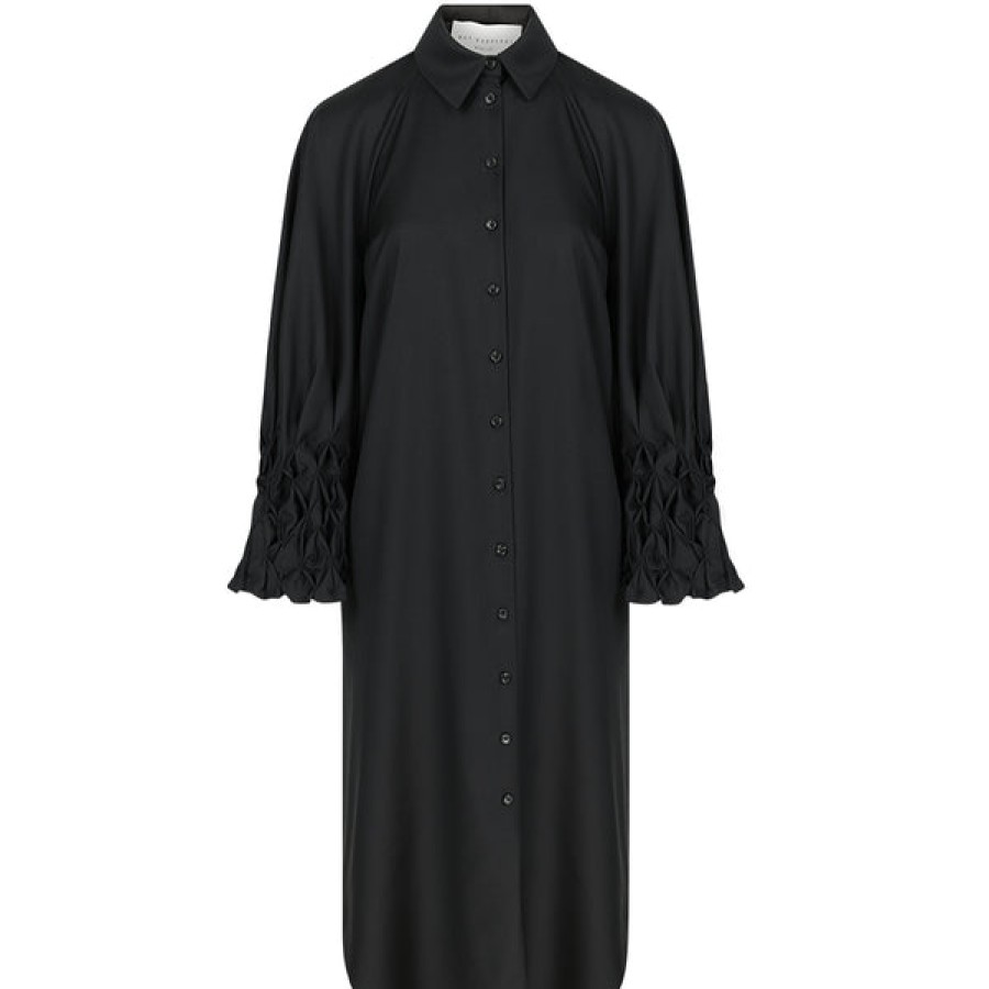 Women MAY BERNARDI ATELIER Dresses | Black Wool Dress With Smock Details