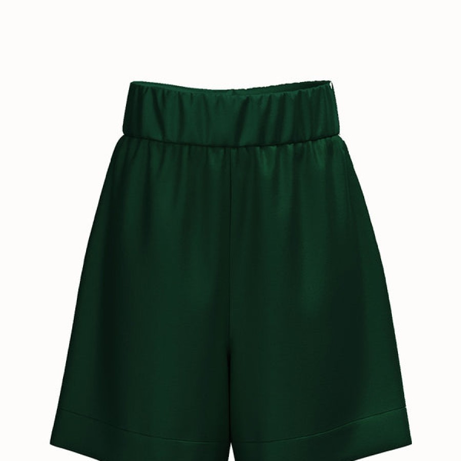 Women La Bande Berlin Jeans & Trousers | Wide Satin Silk Shorts In Dark Green