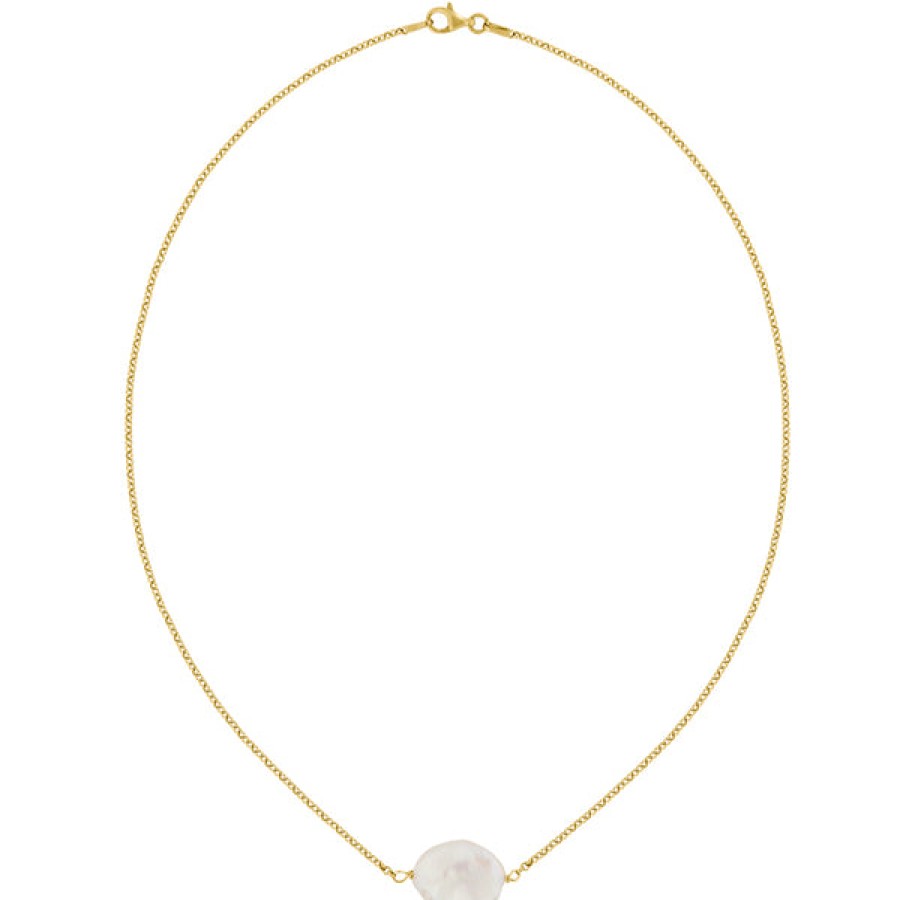 Women LLR Studios Jewelery | Thin 18K Gold Plated Chain With Keshi Pearl Pendant