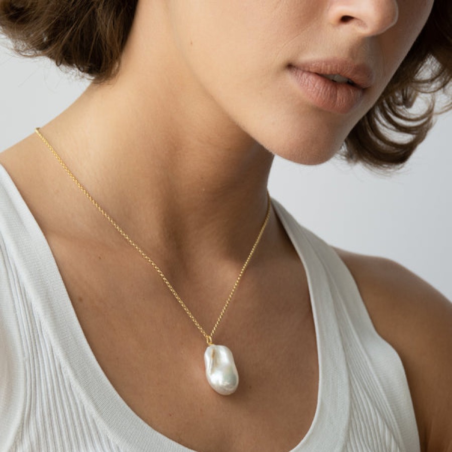 Women LLR Studios Jewelery | Thin 18K Plated Chain With Baroque Pearl Pendant