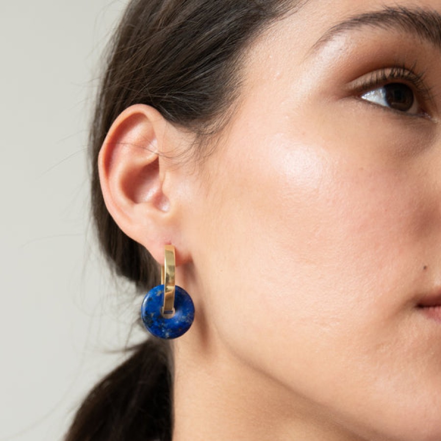 Women LLR Studios Jewelery | 18K Gold Plated Creoles With Lapis Gemstones