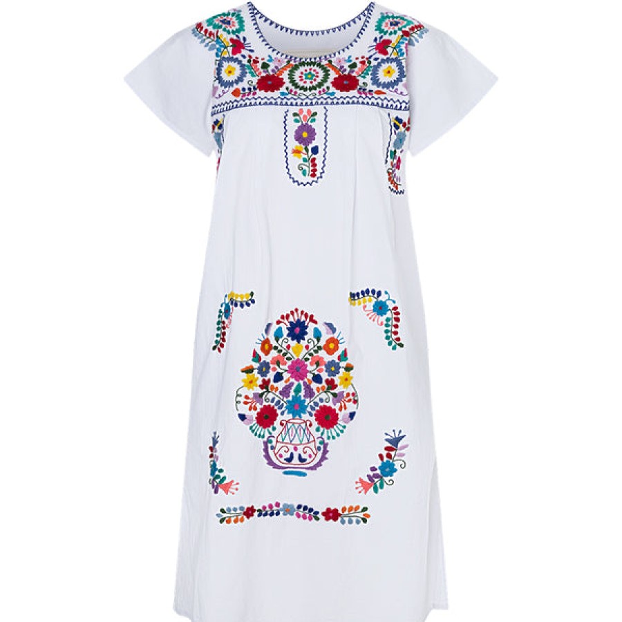 Women Santa Lupita Dresses | Embroidered Cotton Dress In White