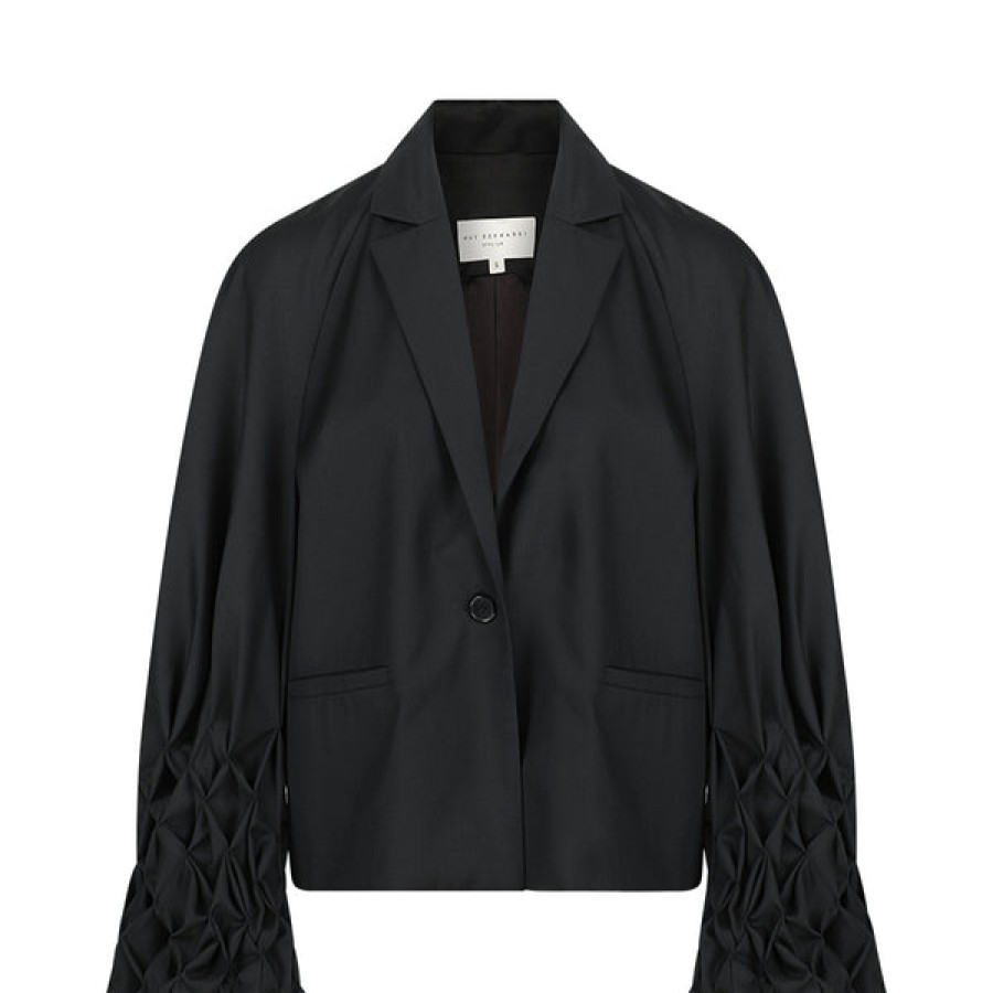 Women MAY BERNARDI ATELIER Coats & Jackets | Black Wool Blazer With Smock Details