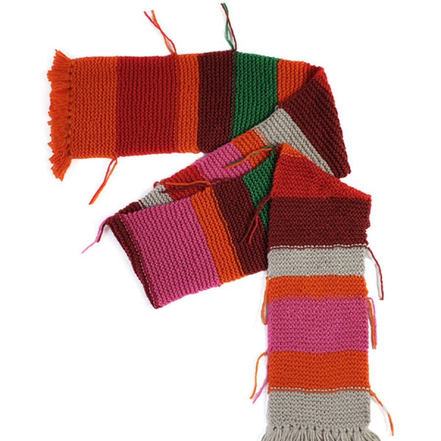 Women CLAUSSEN Accessories | Hand Knitted Cotton Scarf With Block Stripes