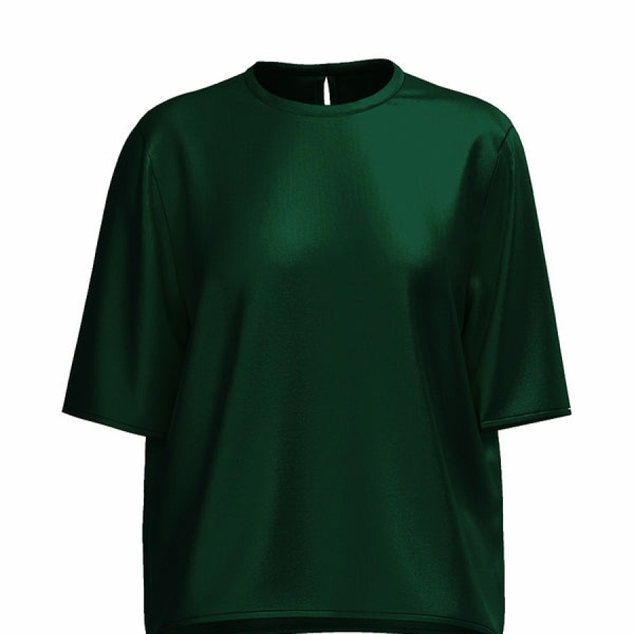 Women La Bande Berlin Tops & Shirts | Dark Green Satin Silk T-Shirt