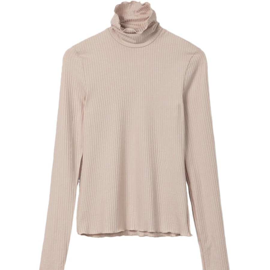 Women Liapure Design Studio Tops & Shirts | Ribbed Turtleneck Shirt In Beige