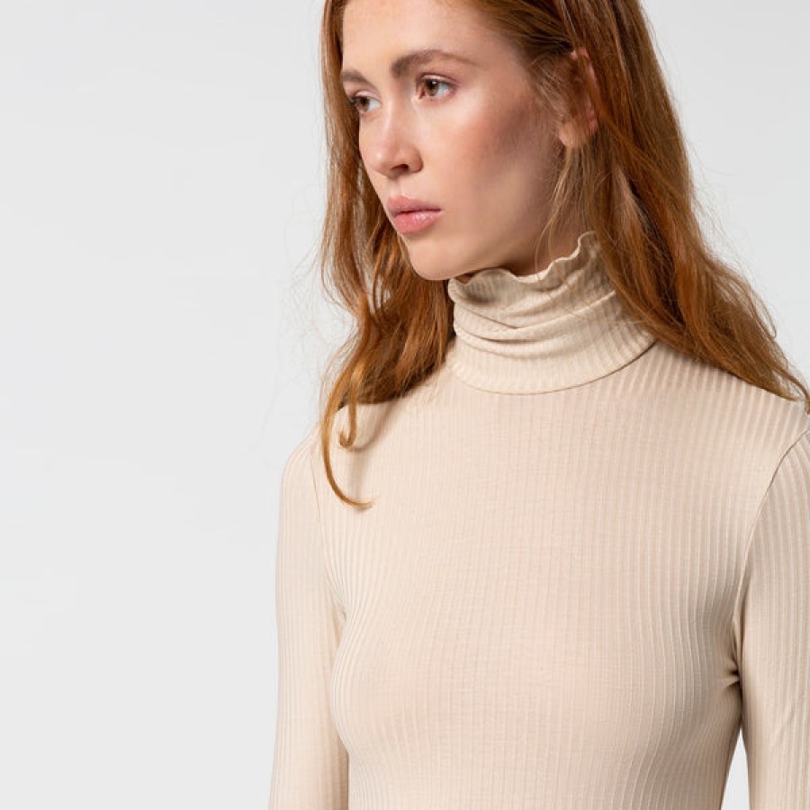 Women Liapure Design Studio Tops & Shirts | Ribbed Turtleneck Shirt In Beige