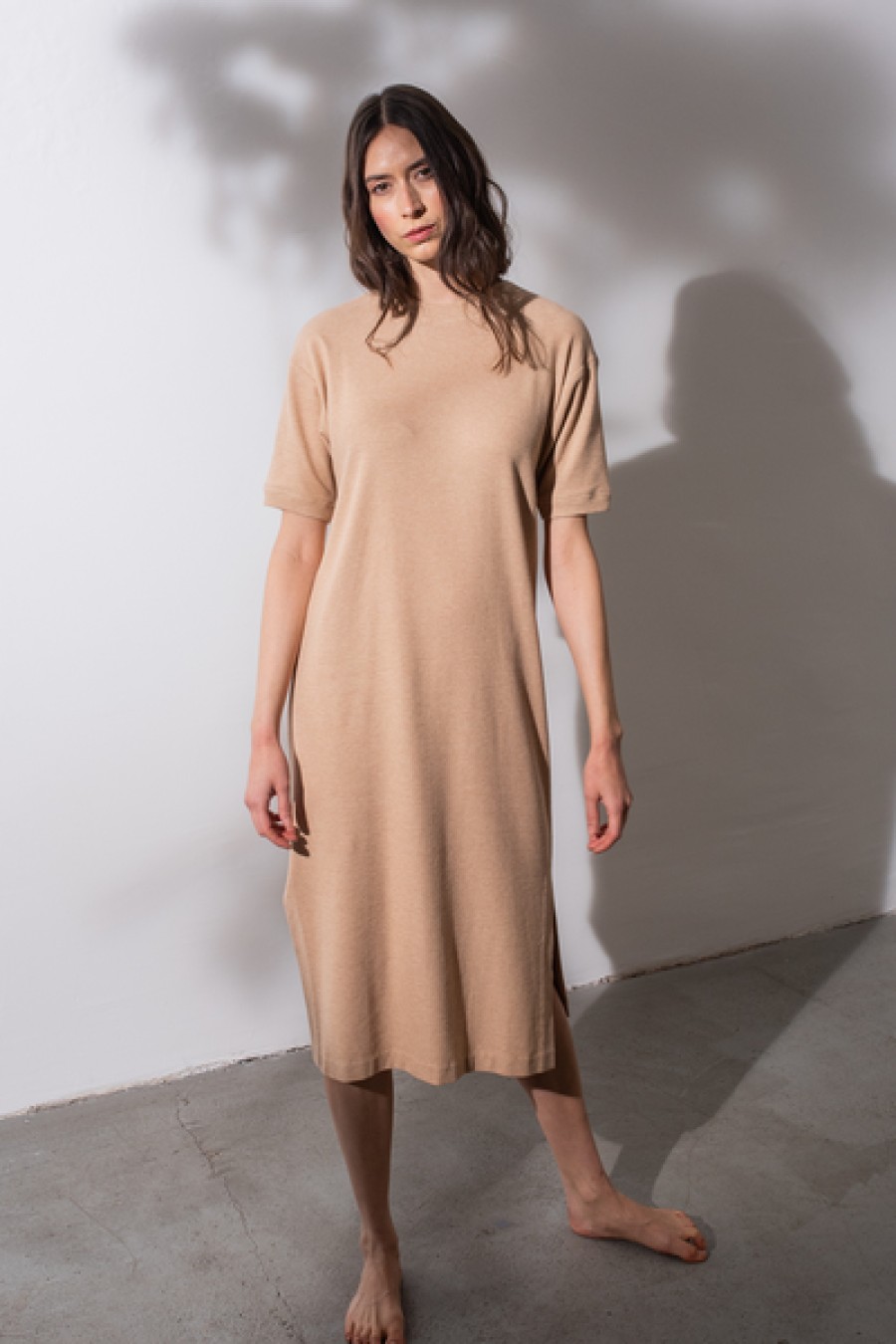 Women HELLO'BEN Dresses | Loose Waffle Dress In Beige