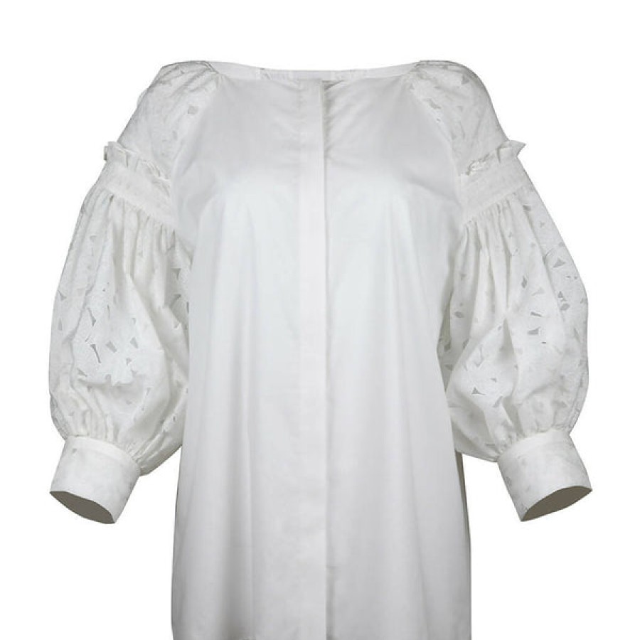 Women Helene Galwas Tops & Shirts | White Ballon Sleeves Blouse